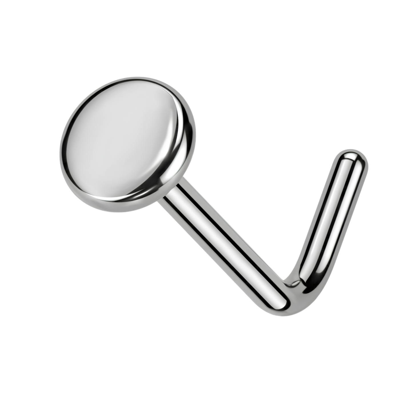 Titanium L Bend Nose Ring With Flat Disc Top