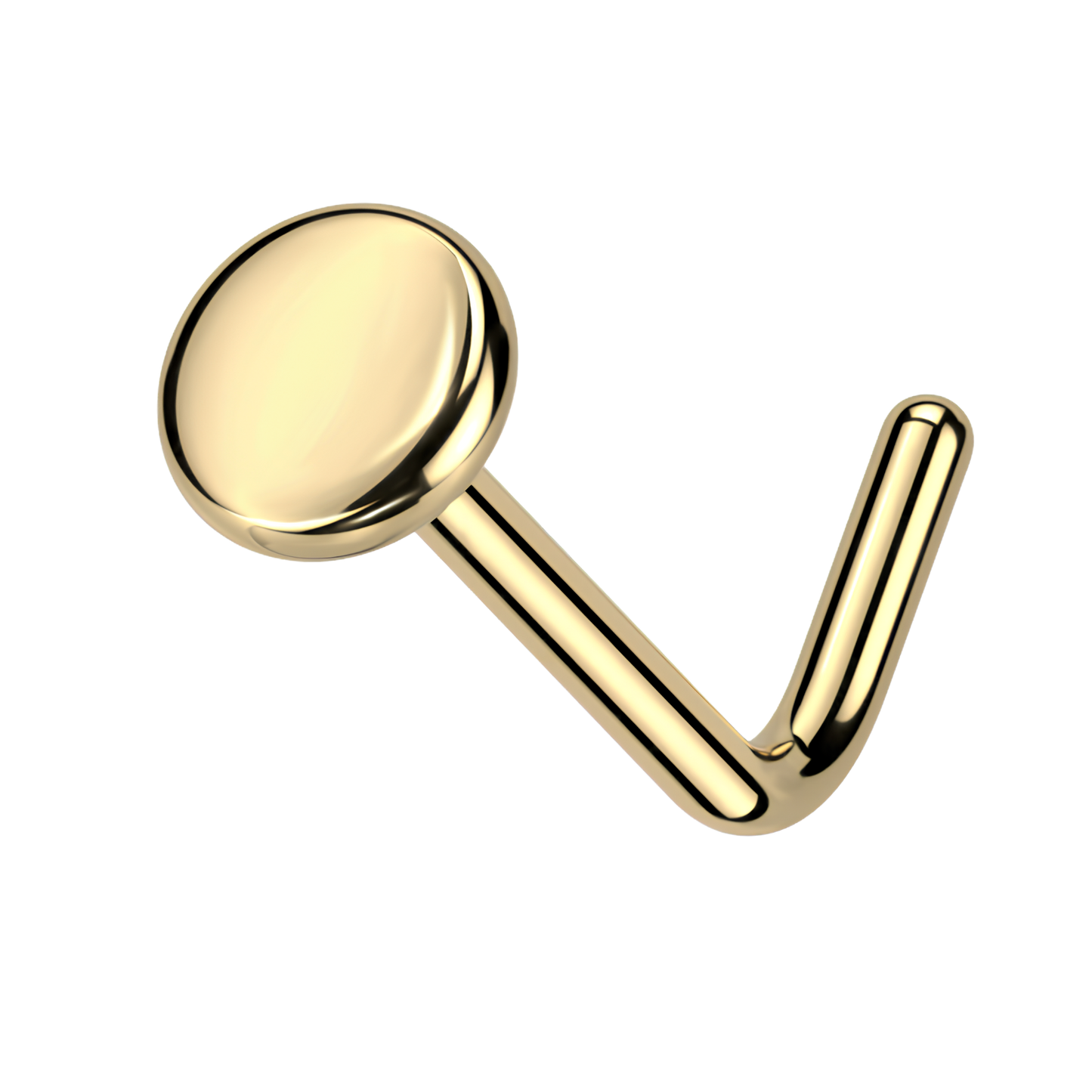 Titanium L Bend Nose Ring With Flat Disc Top